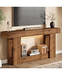 Tribesigns 63-Inch Entryway Table, Farmhouse Solid Wood Console Table with U-Shaped Base, 2-Tier Narrow Long Sofa Table Behind The Couch