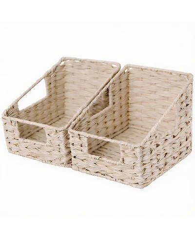 Yigii Handmade Trapezoid Wicker Baskets with Handles - 2-Pack