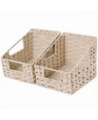 Yigii Handmade Trapezoid Wicker Baskets with Handles - 2-Pack