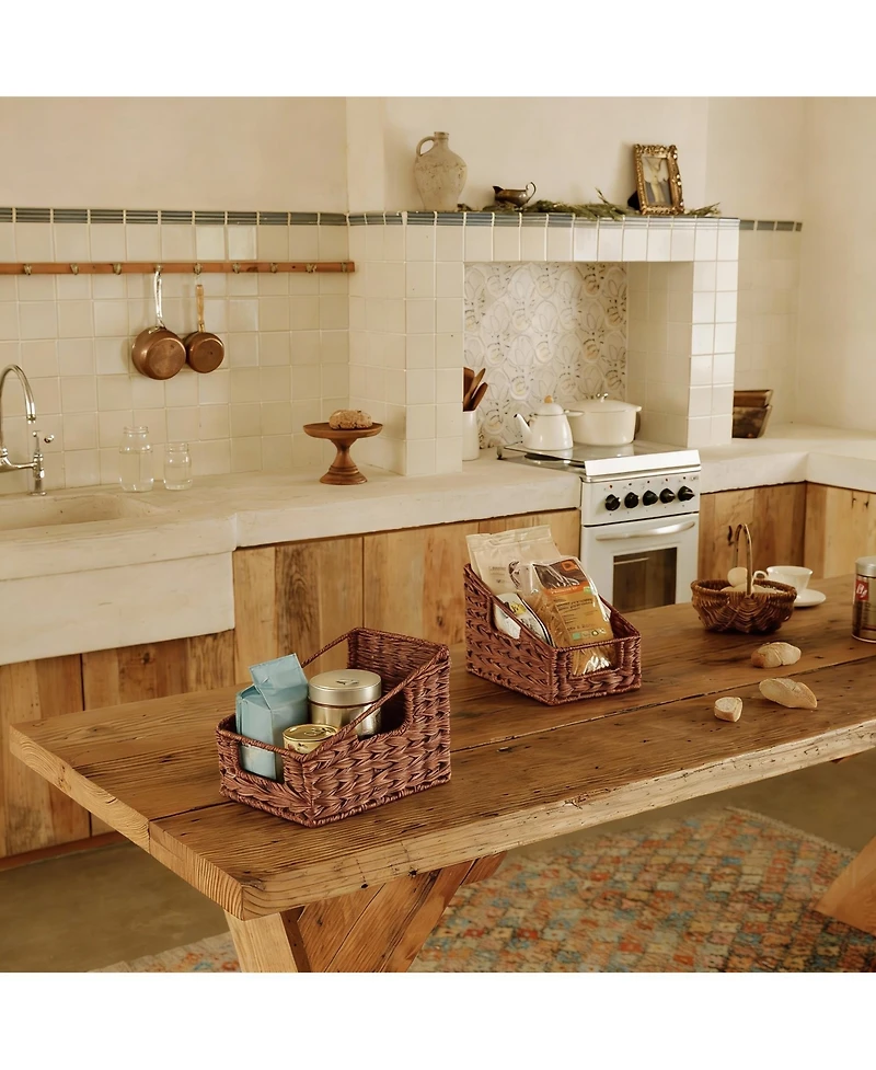 Yigii Handmade Trapezoid Wicker Baskets with Handles - 2-Pack