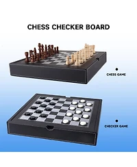 Gse Games & Sports Expert 12.5" Premium Leather 3-in-1 Chess, Checker and Backgammon Board Game Combo Set for Kids & Adults