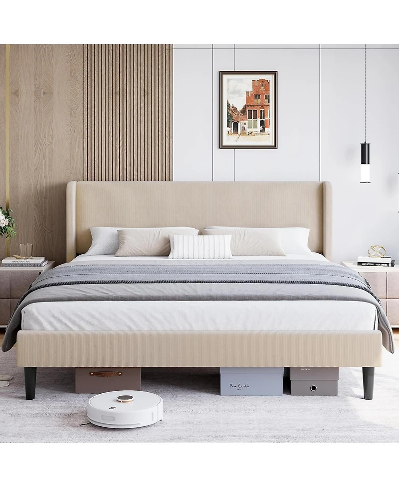 gaomon Queen Bed Frame with Headboard, Upholstered Platform Bed with Wood Slat Support, Sturdy Support Feet, Noise Free, No Box Spring Required