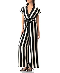 Ivonne Women's Striped V-Neck Jumpsuit with Waist Tie
