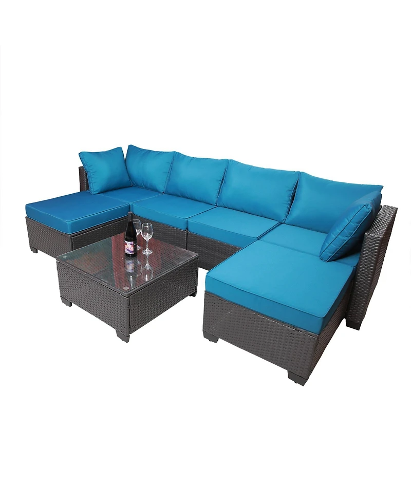 Flynama 7 Piece Pe Rattan Wicker Outdoor Garden Patio Furniture Set Cushioned Sofa and Coffee Table