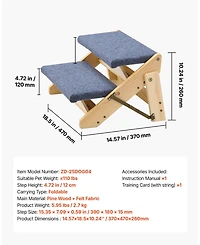 Cozito 2-Step Wooden Pet Stairs for Bed, Sofa, or Car, Foldable Flat Design, 110 lb Capacity