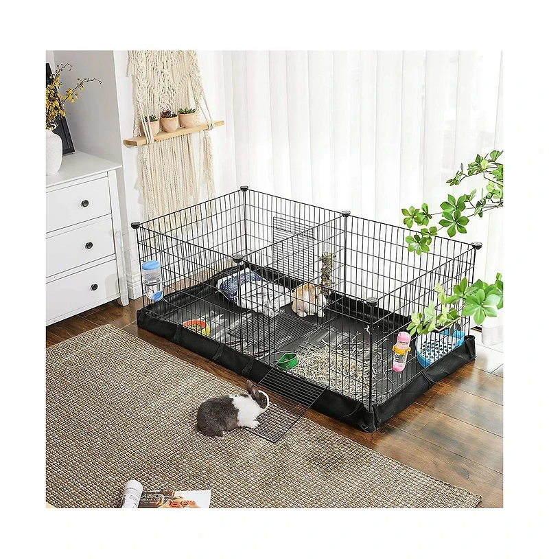 Cozito Small Animal Playpen with Oxford Floor Mat, 48.4" x 24.8", 1" Wire Spacing, Modular Panels, 2 Doors