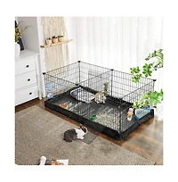 Cozito Small Animal Playpen with Oxford Floor Mat, 48.4" x 24.8", 1" Wire Spacing, Modular Panels, 2 Doors