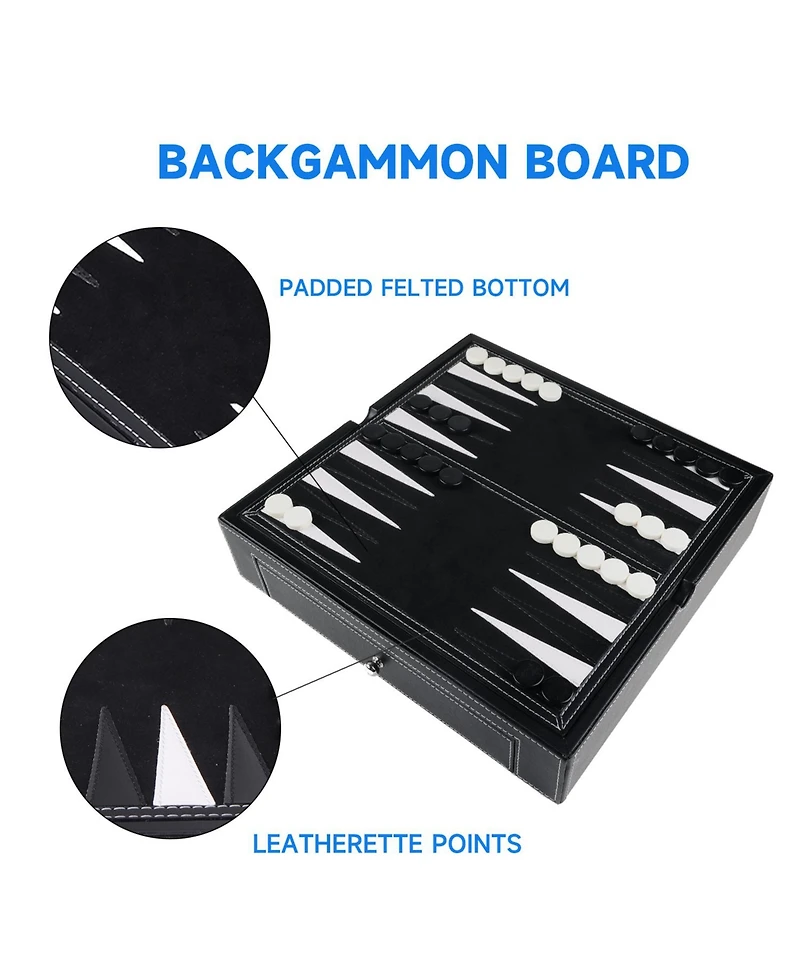 Gse Games & Sports Expert 12.5" Premium Leather 5-in-1 Chess, Checkers, Backgammon, Poker Dice and Chinese Checkers Board Set