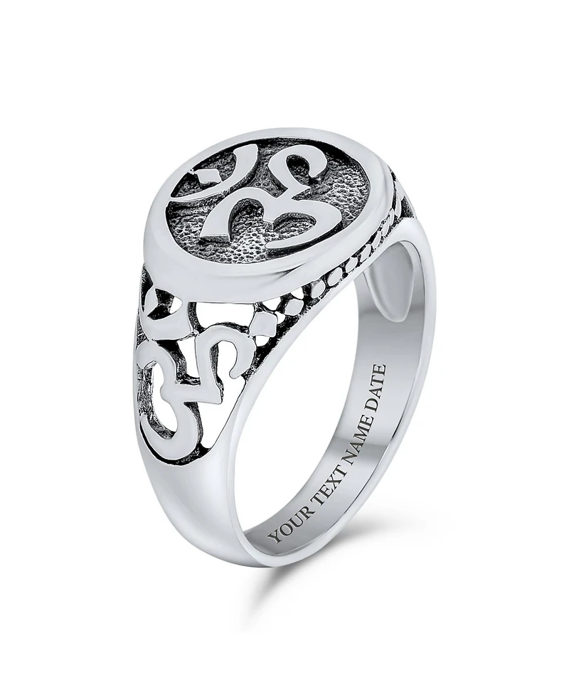Bling Jewelry Inspirational Om Signet Ring With Devanagari Script Oxidized .925 Sterling Silver