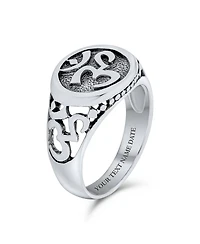 Bling Jewelry Inspirational Om Signet Ring With Devanagari Script Oxidized .925 Sterling Silver