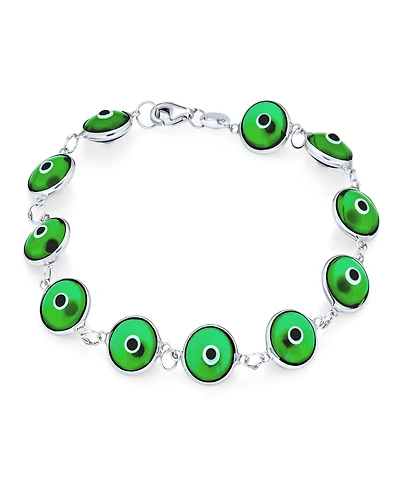 Bling Jewelry Good Luck Amulet Turkish Translucent Green Glass Evil Eye Bracelet Sterling Silver 7.5 Inch