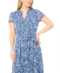 Msk Petite Pintuck Split Neck Midi Shirt Dress