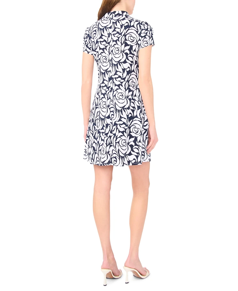 Msk Petite Zip-Front Beaded Collared Neck Short Dress