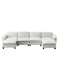Streamdale Furniture Living Room Sofa Luxury Couch Four Seater with Two Ottomans Beige