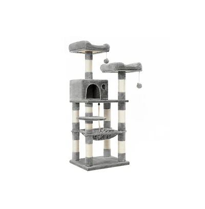 Cozito 56.3-Inch Cat Tree with Scratching Posts, Hammock, Padded Perches, Cat Condo, Anti-Tip Kit