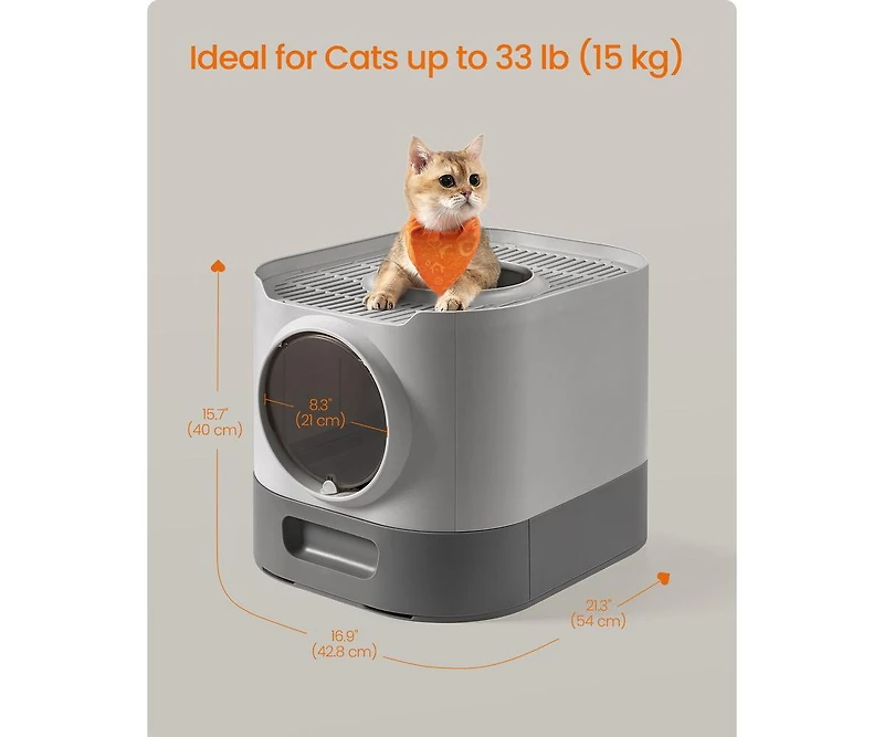 Cozito Xl Enclosed Cat Litter Box with Slide-Out Tray, Grate Top, Leak-Resistant Base, 3-Mode Door