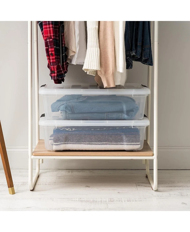 Iris Usa 27 Qt Stackable Plastic Storage Bins with Lids, Pearl, 2Pk