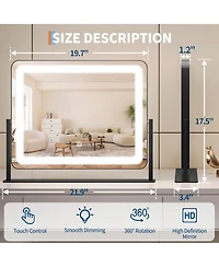 Homfan Led Vanity Mirror, 19.7" x 17.5" Touch Screen Makeup Mirror with 3 Lighting Modes, Adjustable Tabletop Design
