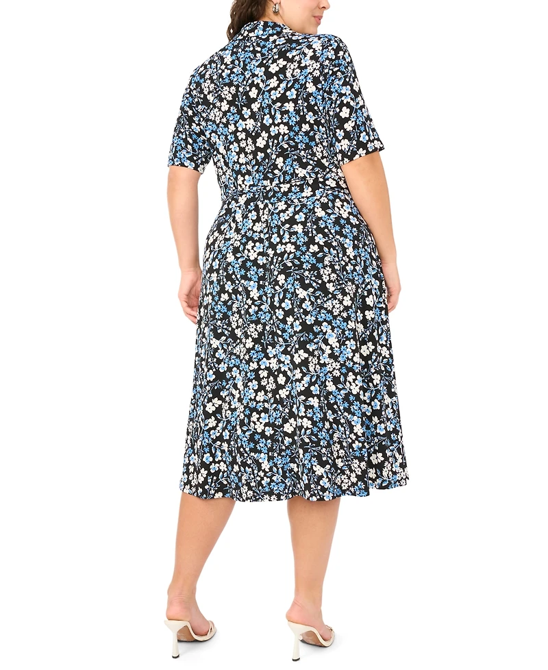 Msk Plus Printed Short-Sleeve Midi Dress