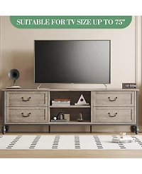 gaomon Large Tv Stand for 70-75 Inch TVs, Mid Century Modern Entertainment Center with 4 Drawers & 2 Open Shelves, Grey