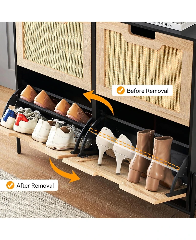 gaomon Shoe Cabinet with 4 Flip Drawers, Fluted Panel Storage Adjustable Shelves for Entryway