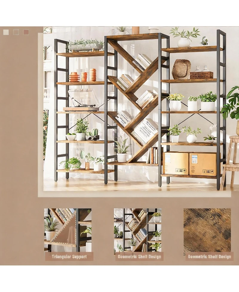 Yigii 70x70" Triple Wide Multifunctional Bookshelf - Modern Tree Design.