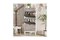 gaomon Shoe Storage Cabinet with 3 Flip Drawers, Farmhouse Fluted Organizer Metal Legs, Freestanding Narrow Rack for Entryway