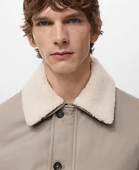 Mango Men's Shearling-Effect Collar Quilted Jacket