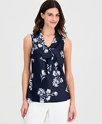Tahari Asl Petite Sailor Tie V-Neck Blouse