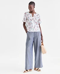 Charter Club Women's 100% Linen Split-Neck Top, Exclusively at Macy's