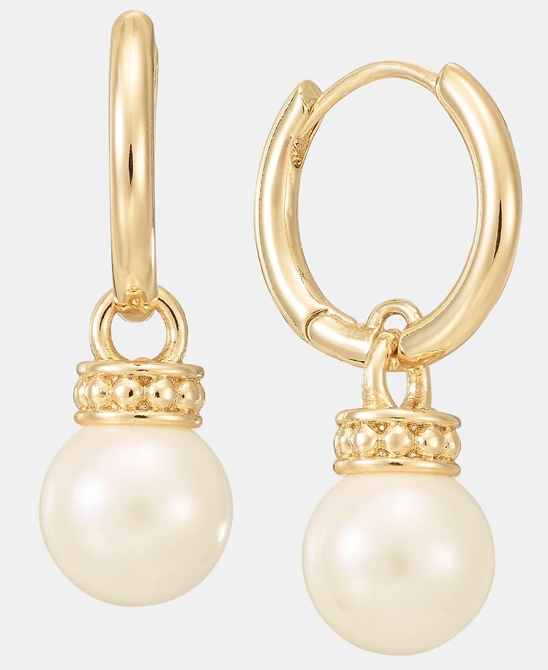 Lauren Ralph Lauren Gold-Tone Glass Pearl Drop Huggie Earrings