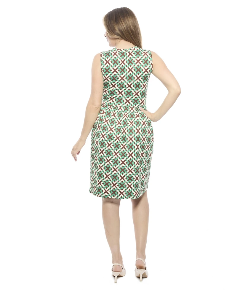 24seven Comfort Apparel Women's Geometric Sleeveless Fit N Flare Knee Length A-Line Dress