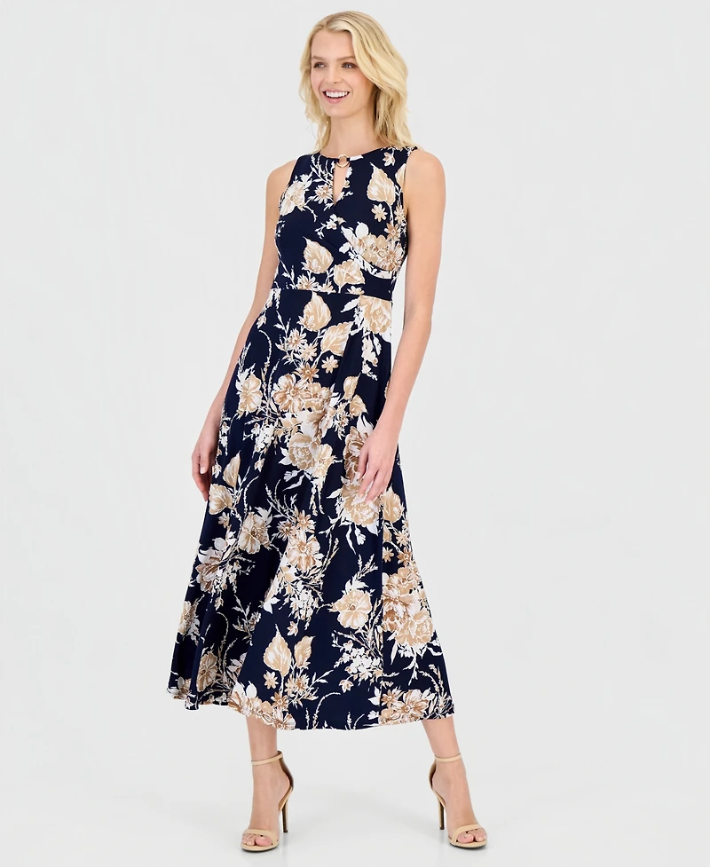 Sandra Darren Petite Floral Keyhole-Neck Maxi Dress