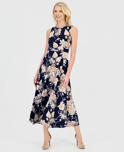 Sandra Darren Petite Floral Keyhole-Neck Maxi Dress