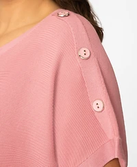 Melissa Paige Plus Size Vertical Rib Button Short-Sleeve Sweater, Macy's Exclusive