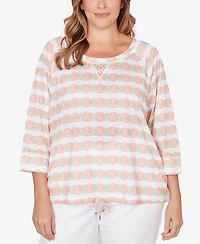 Hearts Of Palm Plus Printed 3/4 Sleeve Blouson Top
