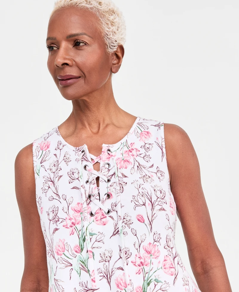 Style & Co Women's Printed Lace-Up Sleeveless Dress, Macy's Exclusive