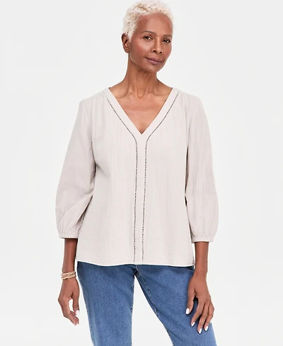Style & Co Women's Cotton Gauze V-Neck Blouse, Macy's Exclusive