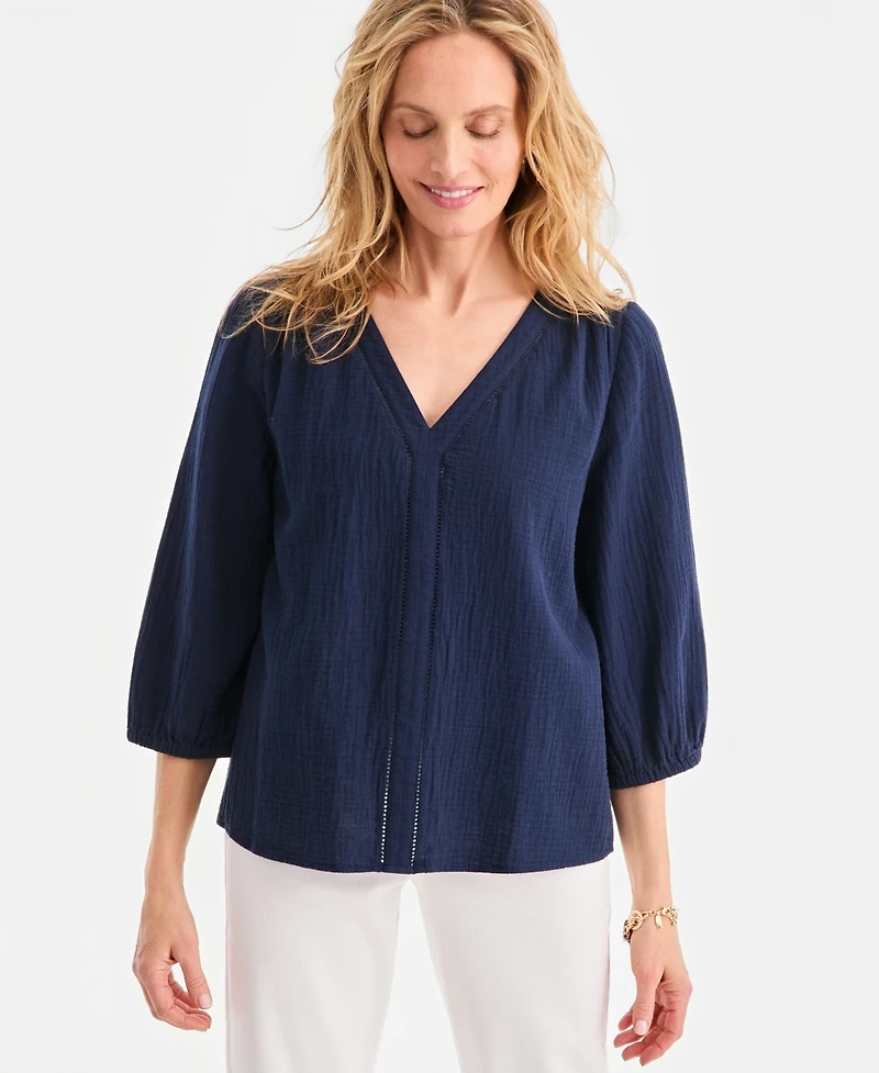 Style & Co Women's Cotton Gauze V-Neck Blouse, Macy's Exclusive