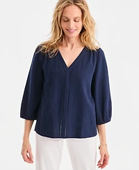 Style & Co Women's Cotton Gauze V-Neck Blouse, Macy's Exclusive