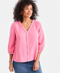 Style & Co Women's Cotton Gauze V-Neck Blouse, Macy's Exclusive