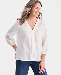 Style & Co Women's Cotton Gauze V-Neck Blouse, Macy's Exclusive