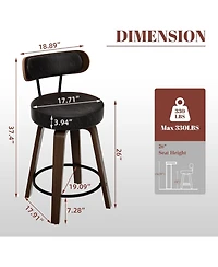 Dyhome 24 inches Bar Stools Set of 2, Counter Height with Leather Pad Wood Back, Upholstered Barstools for Kitchen Island, Cafe