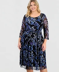 Connected Plus Printed Chiffon Tie-Waist Dress