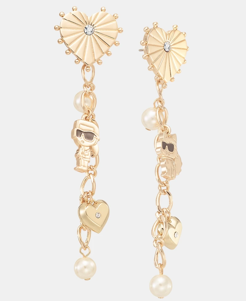 Karl Lagerfeld Paris Pave Heart, Imitation Pearl & Karl Charm Linear Drop Earrings