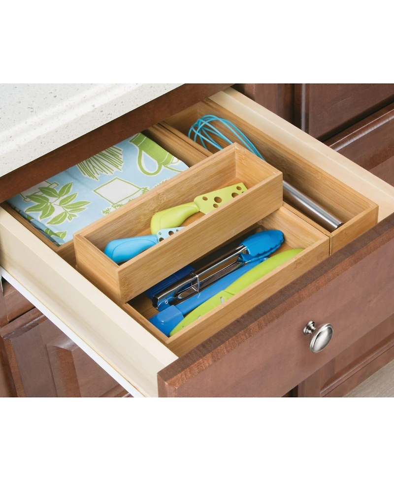 mDesign Wooden Bamboo Office Drawer Organizer Box Tray - 4 Pack