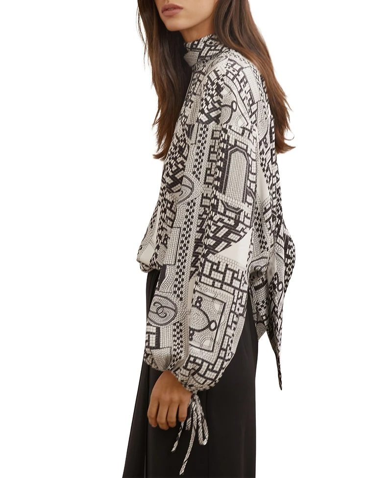 Reiss Women's Tile-Print Balloon-Sleeve Blouse