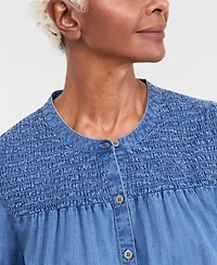 Style & Co Women's Cotton Chambray Smocked Blouse, Macy's Exclusive