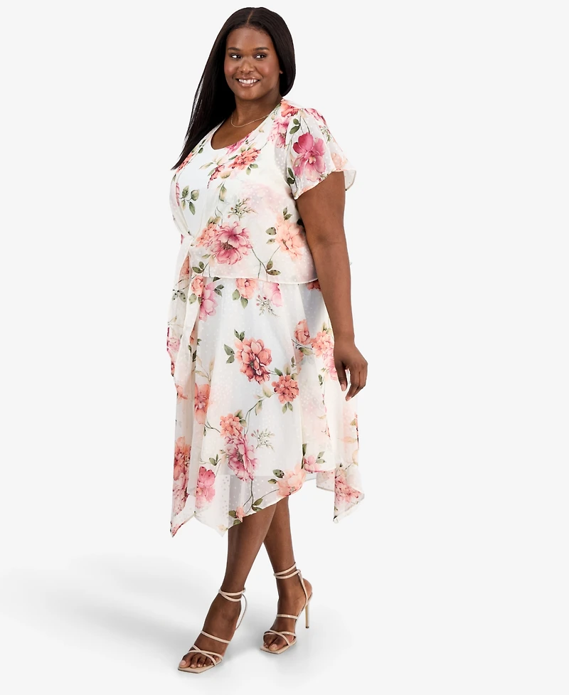 Robbie Bee Plus 2-Pc. Floral-Print Chiffon Dress & Open-Front Jacket