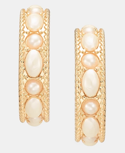 Anne Klein Small Imitation Pearl C-Hoop Earrings, 0.65"